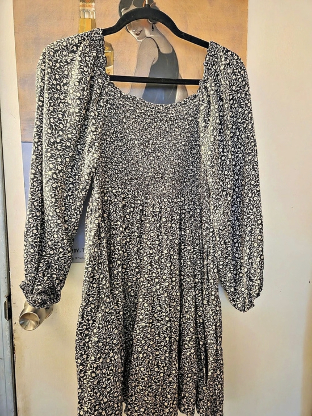 Floral Long Sleeve Dress in Blue & White Like New